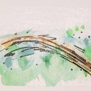 A painting of trees and bushes with green leaves.