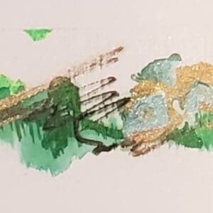 A painting of green and brown brush strokes.