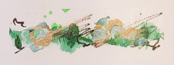 A painting of green and brown brush strokes.