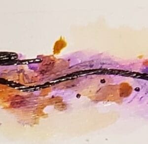 A painting of a purple and yellow background