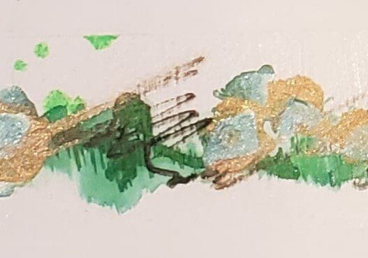 A painting of green and brown brush strokes.